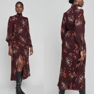 NWT Reformation Aude Dress Emmeline Mock Neck Long Sleeve Slit Plus Size 18